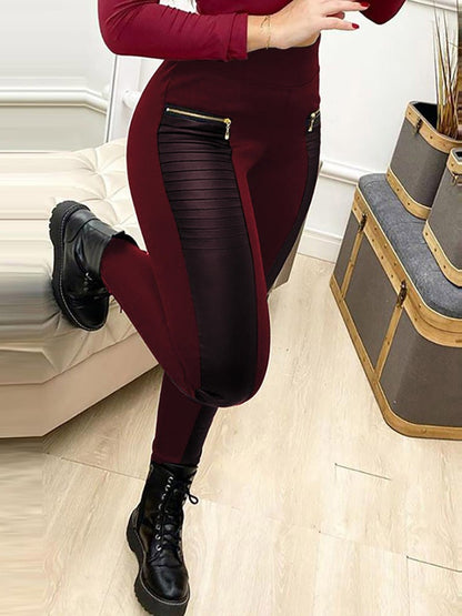 Women's Pants Zipper Leather Panel Skinny Trousers - LuckyFash™