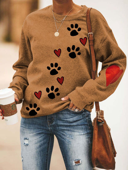 Paw Print Comfort Loose Sweatshirt for Women