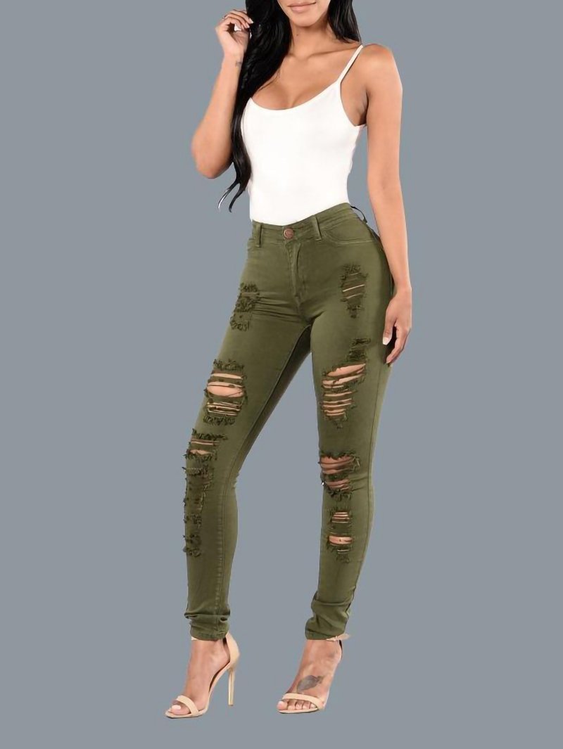 Women's Plus Size Full Length Ripped Pencil Jeans - LuckyFash™