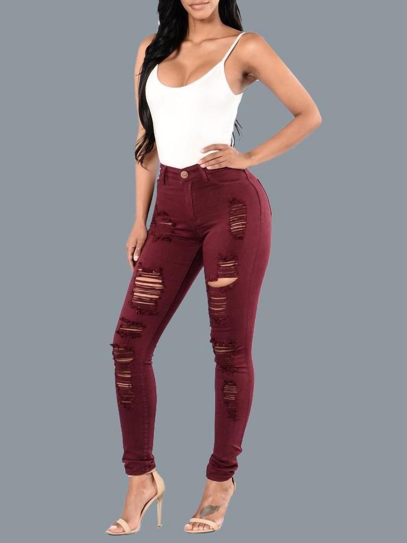 Women's Plus Size Full Length Ripped Pencil Jeans - LuckyFash™