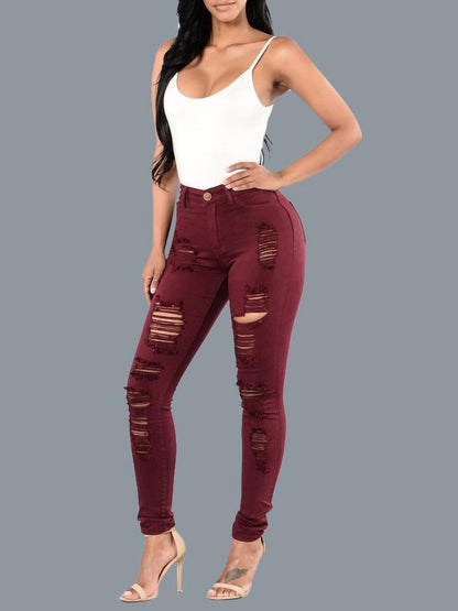 Plus Size Full Length Ripped Pencil Jeans for Women