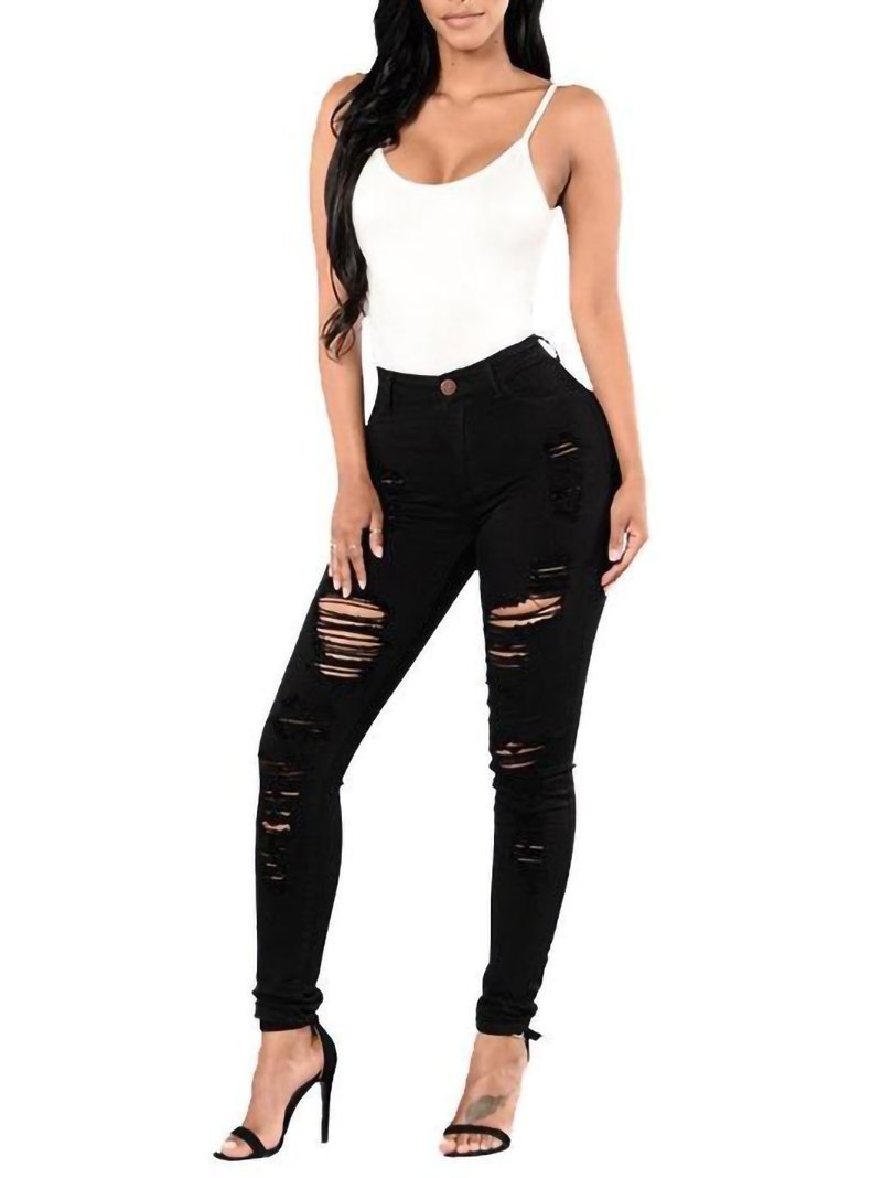 Women's Plus Size Full Length Ripped Pencil Jeans - LuckyFash™