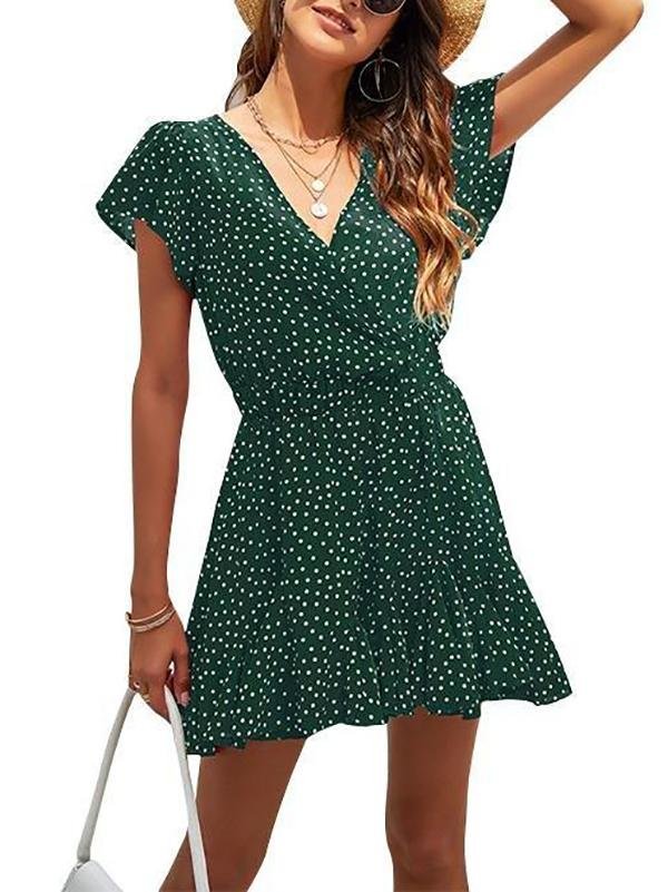 Women's Polka Dots Short Sleeve Ruffle Dress - LuckyFash™