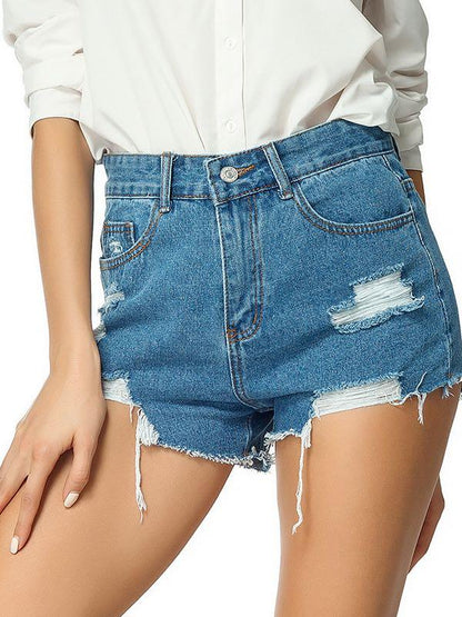 Women's PRETTYLITTLETHING Blue Wash Distressed Denim Shorts - LuckyFash™