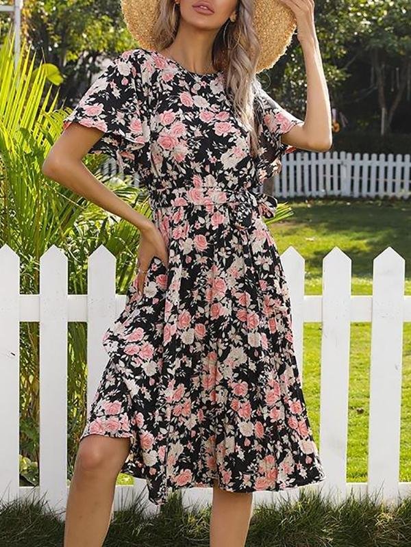 Women's Ruffle Short Sleeve Floral Dress - LuckyFash™