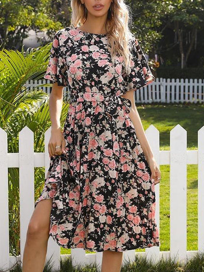 Women's Ruffle Short Sleeve Floral Dress - LuckyFash™