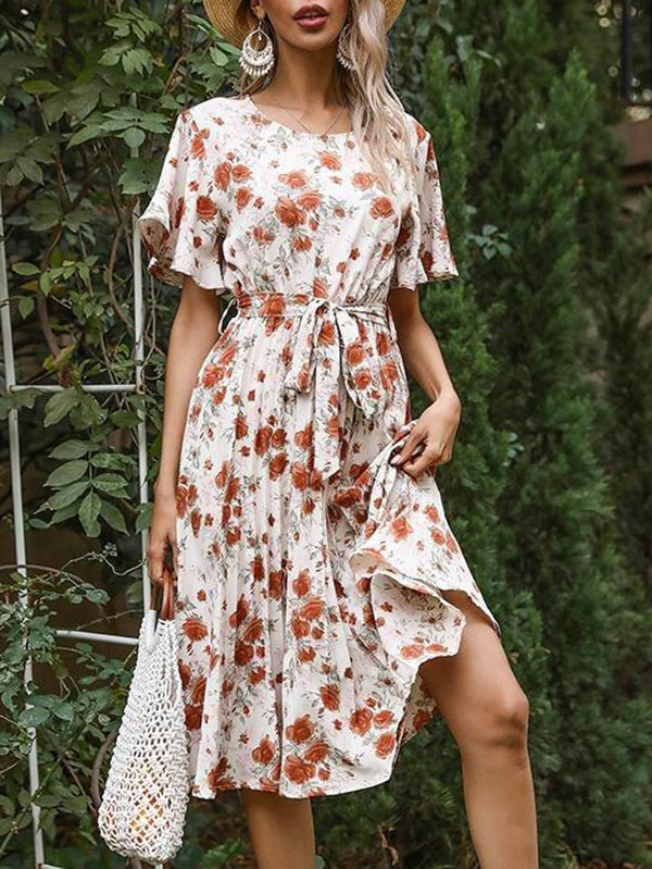 Women's Ruffle Short Sleeve Floral Dress - LuckyFash™