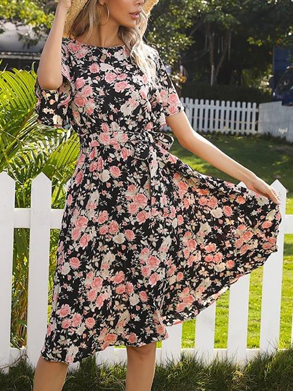 Women's Ruffle Short Sleeve Floral Dress - LuckyFash™