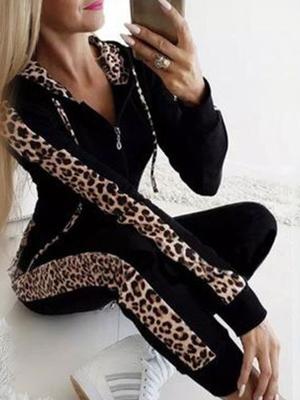 Women's Sets Casual Leopard Print Zipper Hooded Two-Piece Set - LuckyFash™