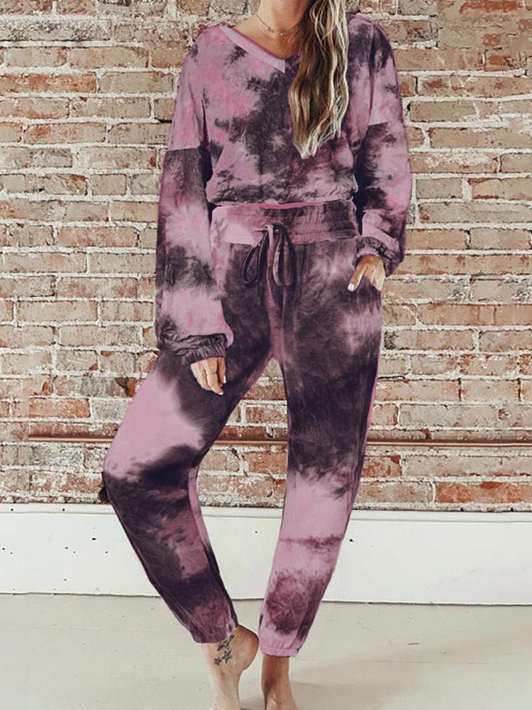 Sets Casual Tie-Dye Long Sleeve Sports Two-Piece Suit for Women