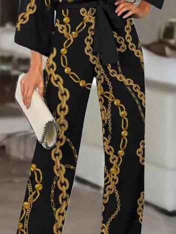 Women's Sets Chain Print Wide-Leg Pants Loose Two-Piece Suit - LuckyFash™