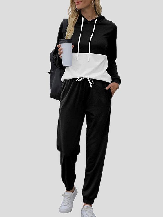 Women's Sets Colorblock Drawstring Hoodie & Lace-Up Trousers Two-Piece Suit - LuckyFash™