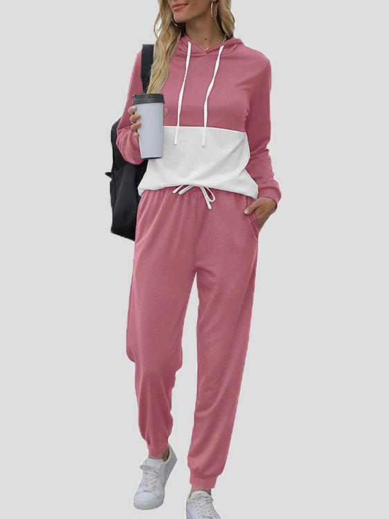 Women's Sets Colorblock Drawstring Hoodie & Lace-Up Trousers Two-Piece Suit - LuckyFash™