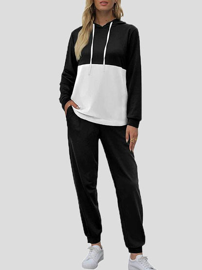 Women's Sets Colorblock Drawstring Hoodie & Lace-Up Trousers Two-Piece Suit - LuckyFash™