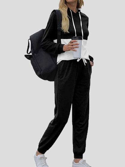 Women's Sets Colorblock Drawstring Hoodie & Lace-Up Trousers Two-Piece Suit - LuckyFash™