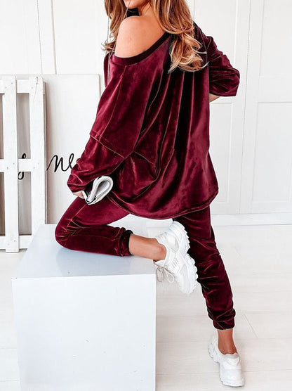 Sets - Corduroy Long Sleeve Top & Pants Two Piece Set - MsDressly