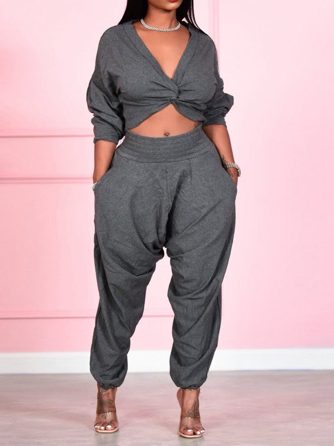 Women's Sets Crop Cross Top & Track Pants Two-Piece Set - LuckyFash™