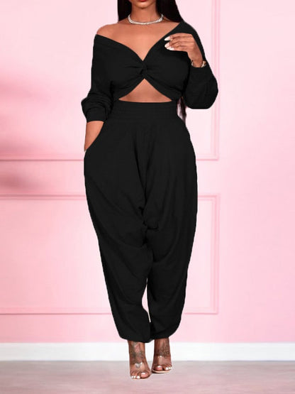 Women's Sets Crop Cross Top & Track Pants Two-Piece Set - LuckyFash™