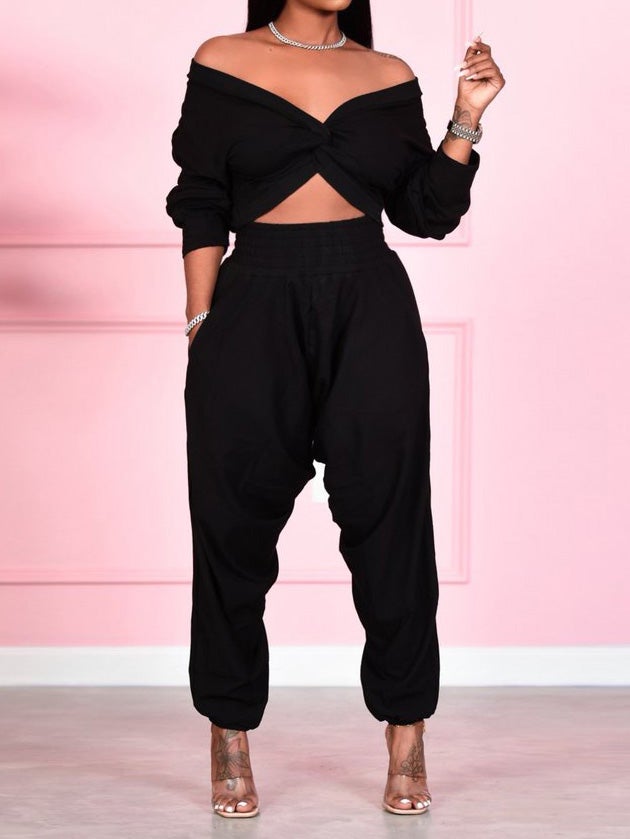 Sets Crop Cross Top & Track Pants Two-Piece Set for Women