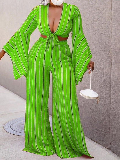 Sets Crop Long Sleeve Wide Leg Pants Two Piece Set for Women