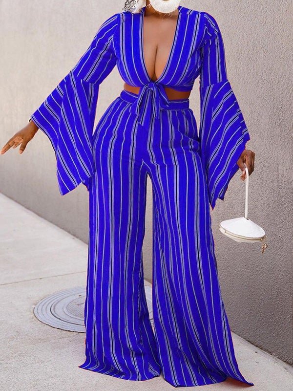 Sets Crop Long Sleeve Wide Leg Pants Two Piece Set for Women