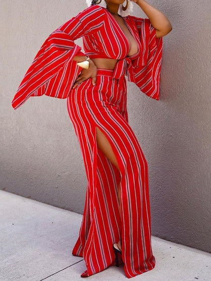 Women's Sets Crop Long Sleeve Wide Leg Pants Two Piece Set - LuckyFash™