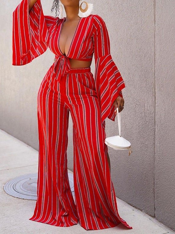 Women's Sets Crop Long Sleeve Wide Leg Pants Two Piece Set - LuckyFash™