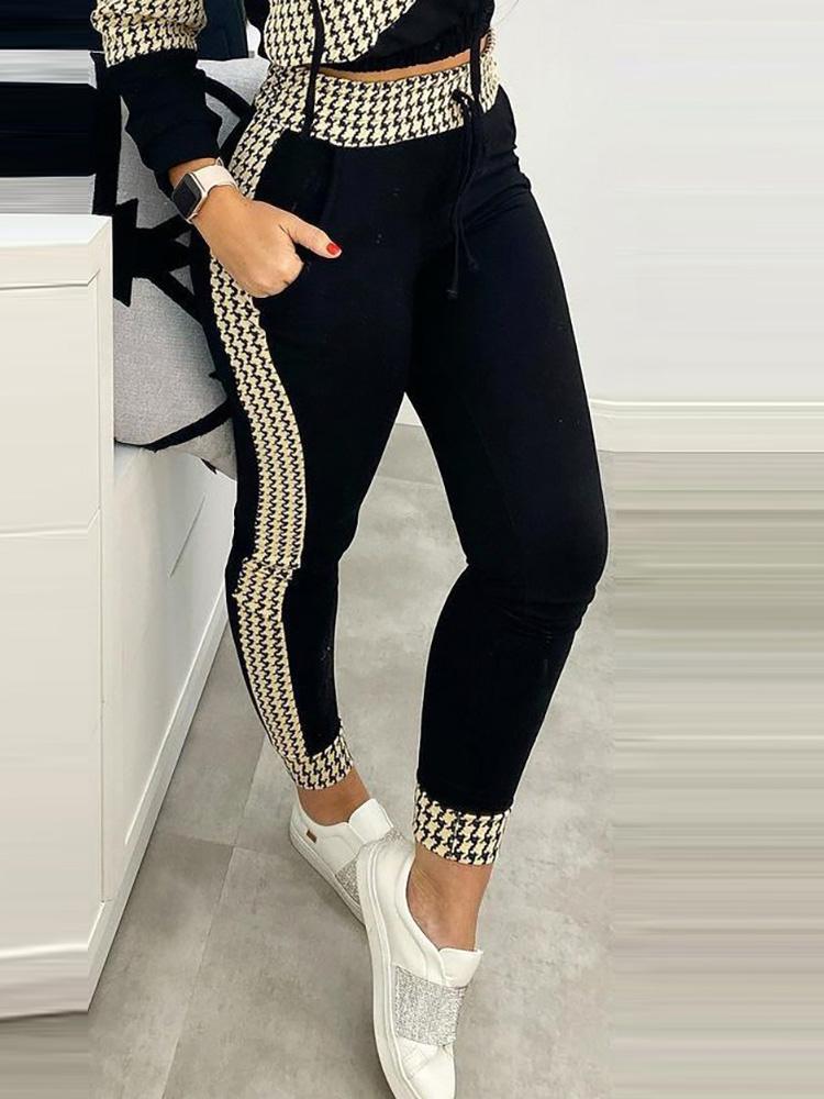 Women's Sets Houndstooth Print Long Sleeve Trousers Two-Piece Suit - LuckyFash™