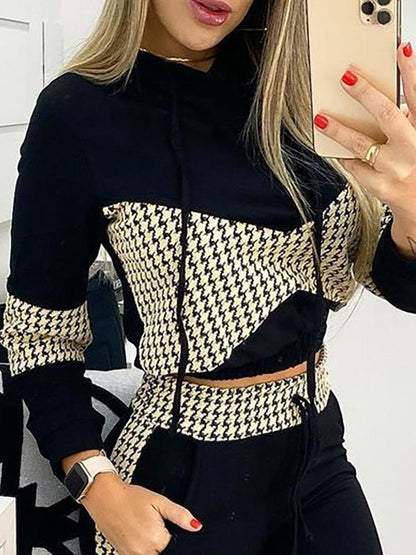 Women's Sets Houndstooth Print Long Sleeve Trousers Two-Piece Suit - LuckyFash™