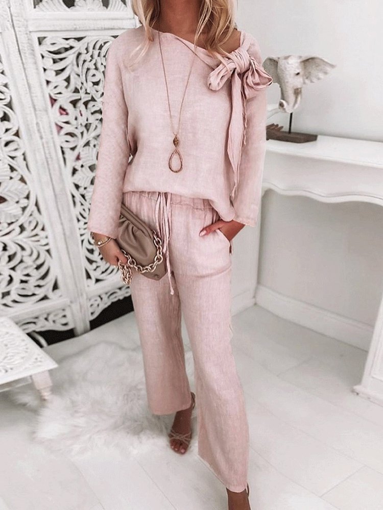 Women's Sets Lace-Up Knotted Long Sleeve Top & Trousers Two-Piece Suit - LuckyFash™