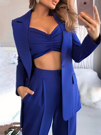 Sets - Women's Sets Long Sleeve Small Suit Loose Solid Three-Piece Suit - MsDressly