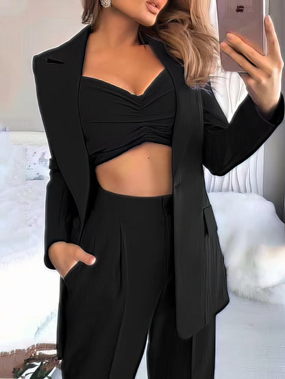 Sets - Women's Sets Long Sleeve Small Suit Loose Solid Three-Piece Suit - MsDressly