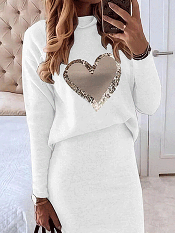 Women's Sets Love Long Sleeve Top & Skirt Two-Piece Suit - LuckyFash™