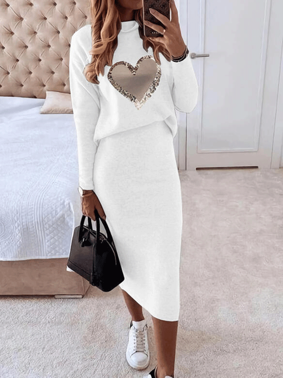 Women's Sets Love Long Sleeve Top & Skirt Two-Piece Suit - LuckyFash™