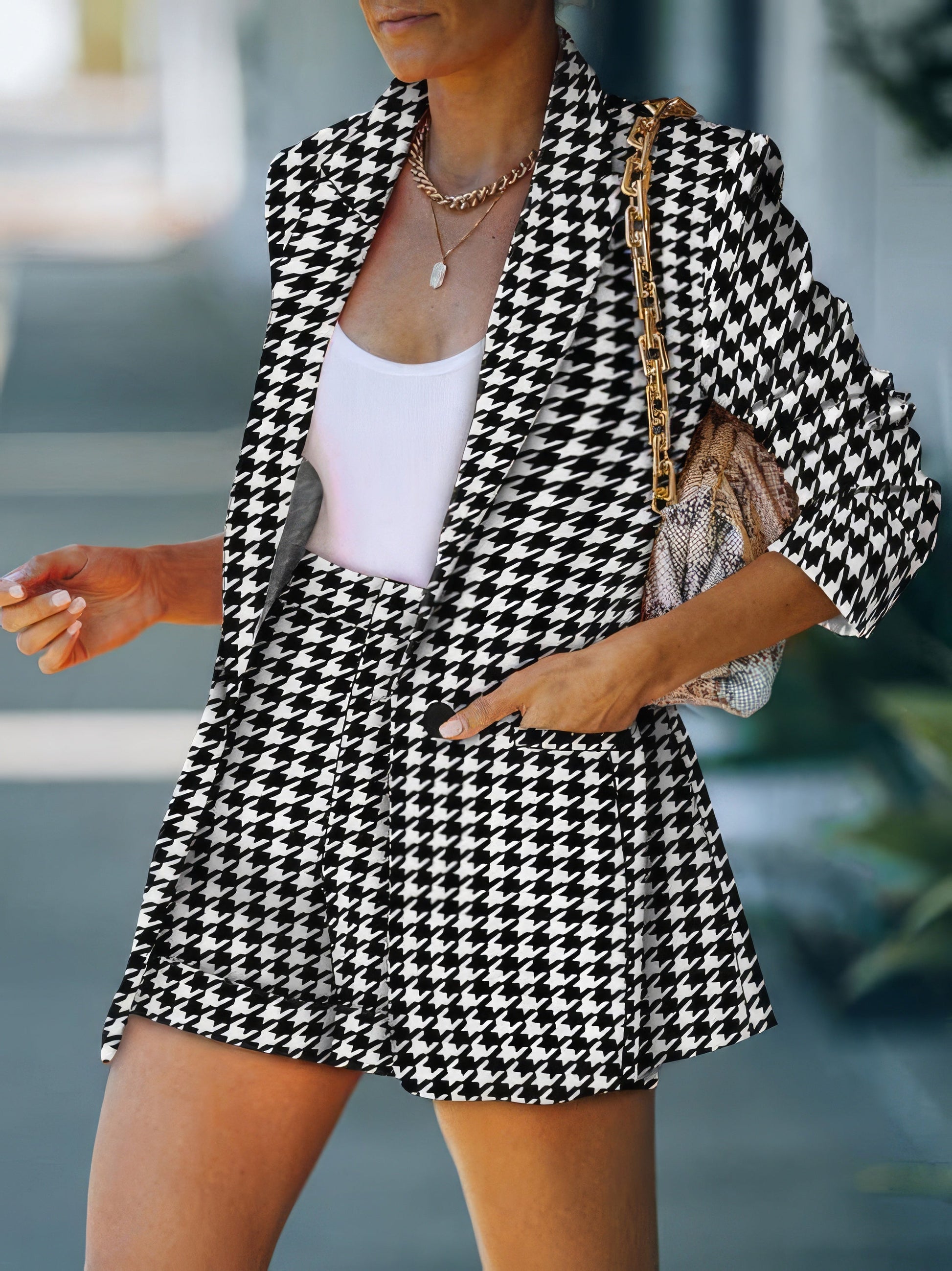 Sets - Printed Lapel Blazers & Shorts Two-Piece Set - MsDressly