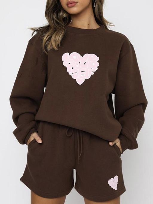 Sets Printed Letters Peach Heart Long Sleeve Two-Piece Suit for Women