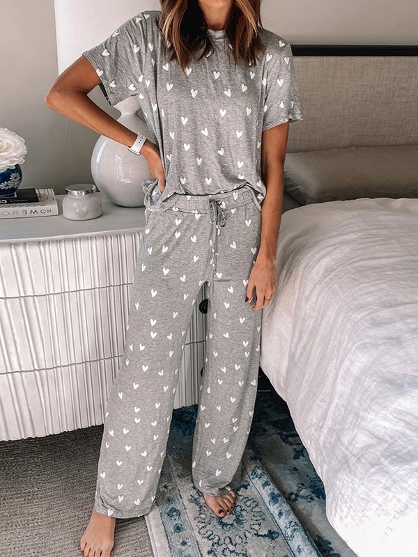 Sets Printed Short Sleeve T-Shirt & Trousers Home Two-Piece Suit for Women