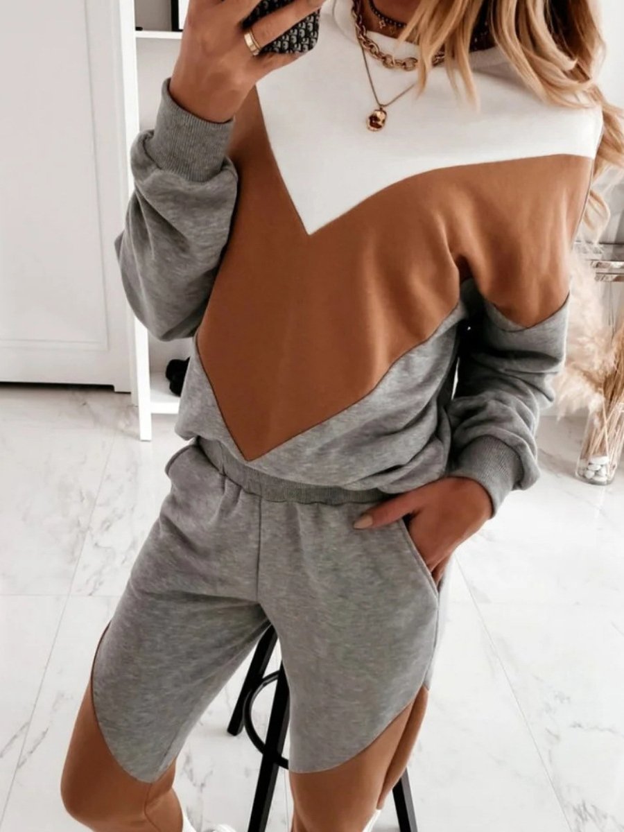 Women's Sets Round Neck Color Matching Long Sleeve Trousers Two-Piece Suit - LuckyFash™