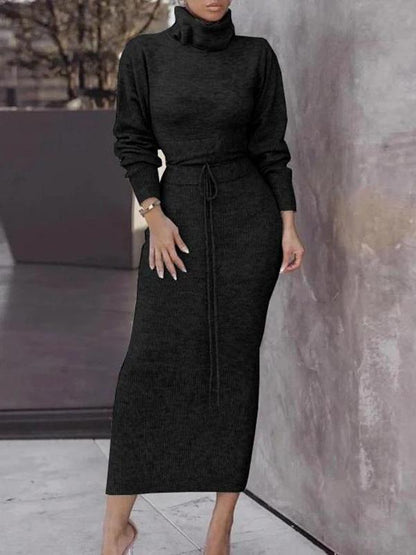 Women's Sets Simple High Neck Long Sleeve Top & Knitted Skirt Two-Piece Suit - LuckyFash™