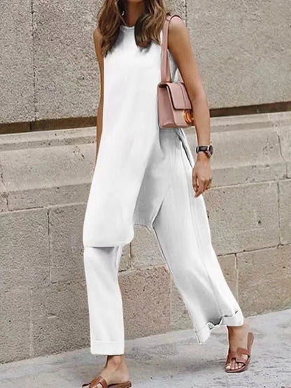 Women's Sets Sleeveless Split Top & Wide-Leg Pants Casual Two-Piece Suit - LuckyFash™