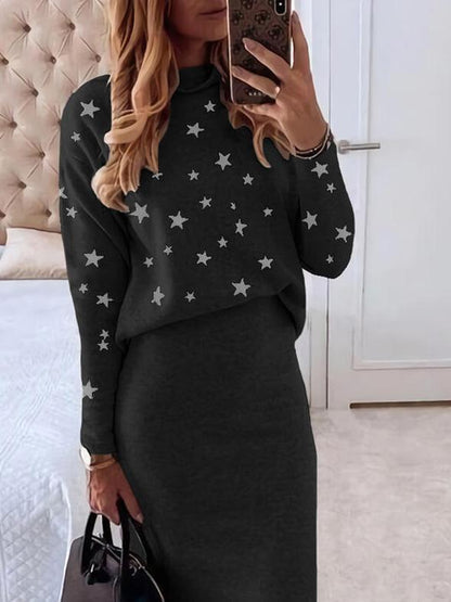 Sets Star Print Long Sleeve Top & Pants Casual Two-Piece Suit for Women