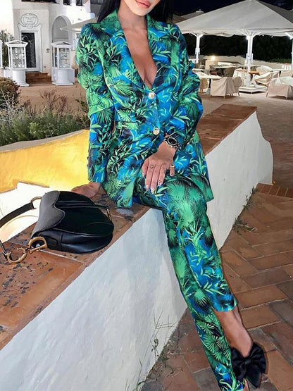 Women's Sets Temperament Printed Blazer Trousers Two-Piece Suit - LuckyFash™