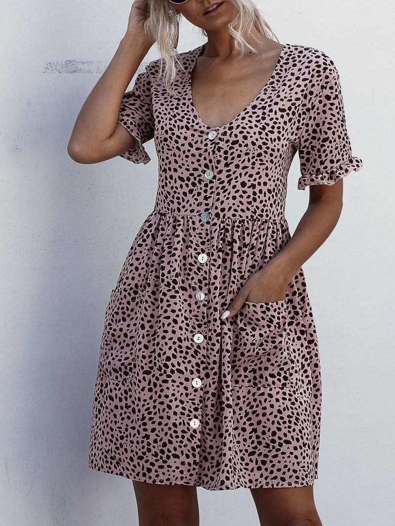 Short Sleeve Polka Dot Print Dress for Women