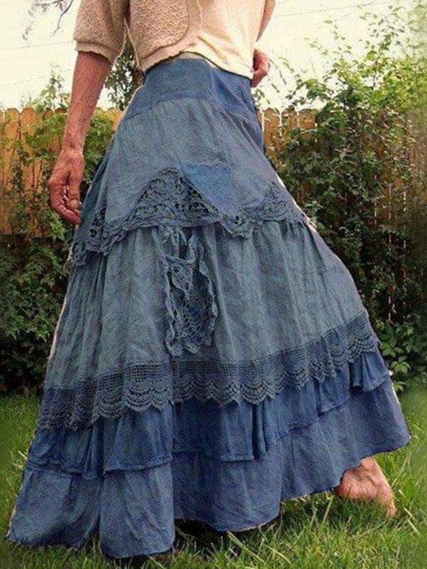 Women's Skirts Stitching Lace Big Swing Cake Skirt - LuckyFash™