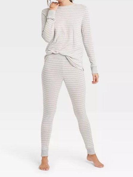 Striped Cozy Long Sleeve Pajama Set for Women