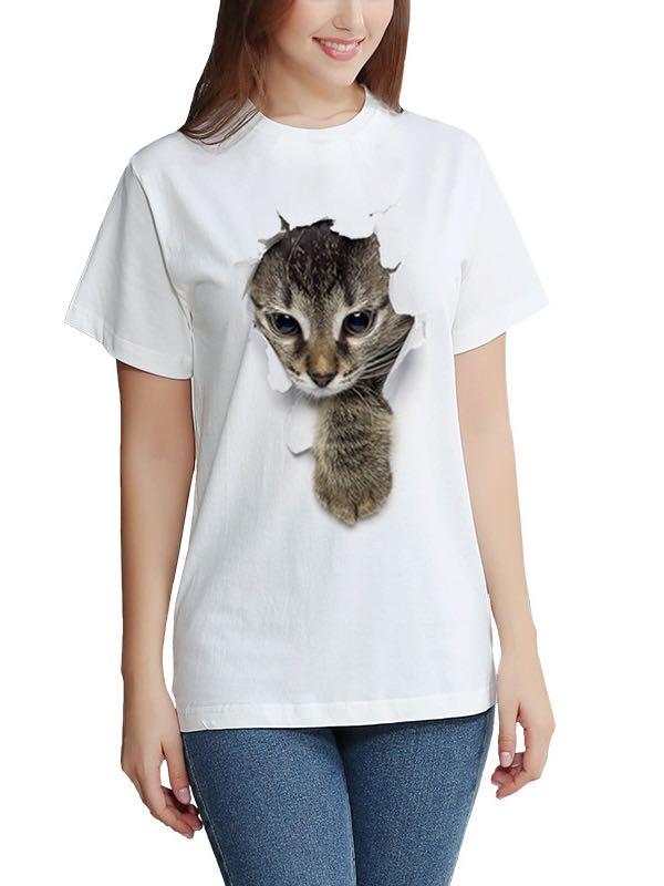 Women's Stylish 3D Cat Print Crewneck T-Shirt - LuckyFash™