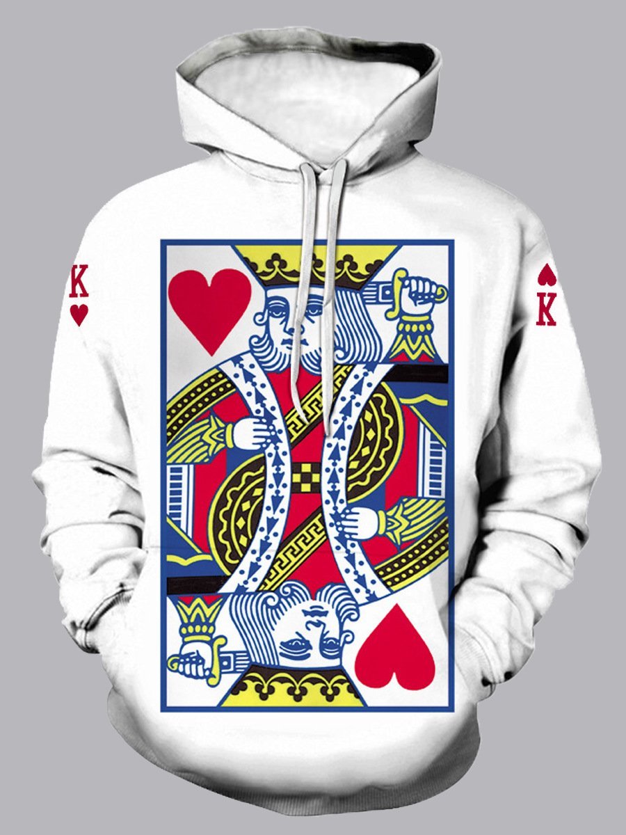 Stylish 3D Poker Print Loose Hoodie for Women