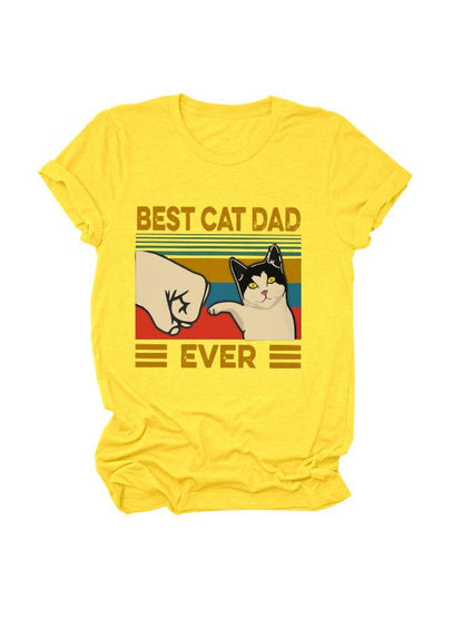 Stylish Fist Cat Print Casual T-Shirt for Women