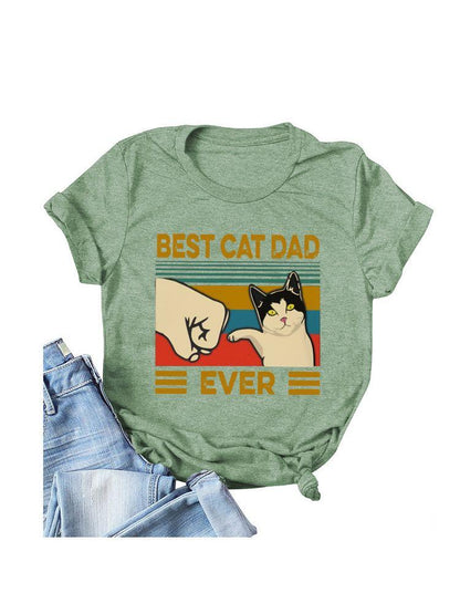 Stylish Fist Cat Print Casual T-Shirt for Women