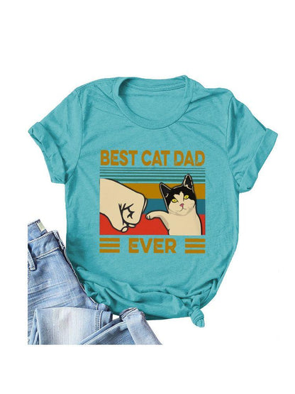 Stylish Fist Cat Print Casual T-Shirt for Women